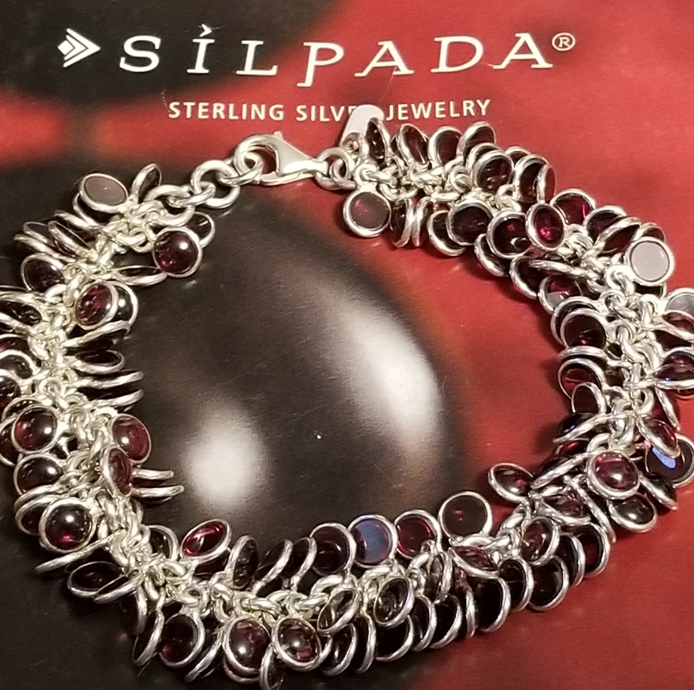 Rare Silpada Sterling Silver Garnet Cha Cha Bracelet - Picture 9 of 14